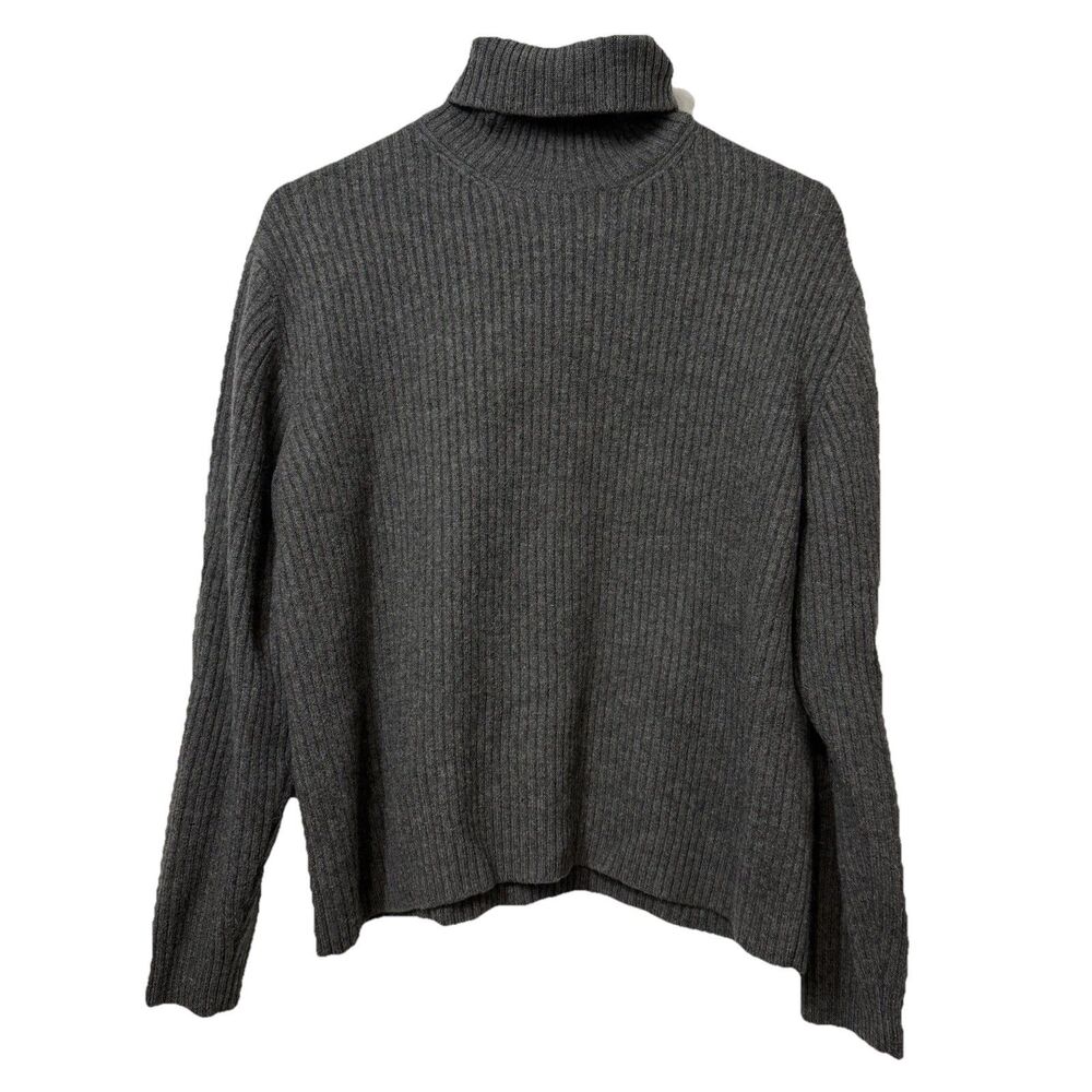 Vintage 90s Polo Ralph Lauren Gray Wool Ribbed Turtleneck Sweater Large
